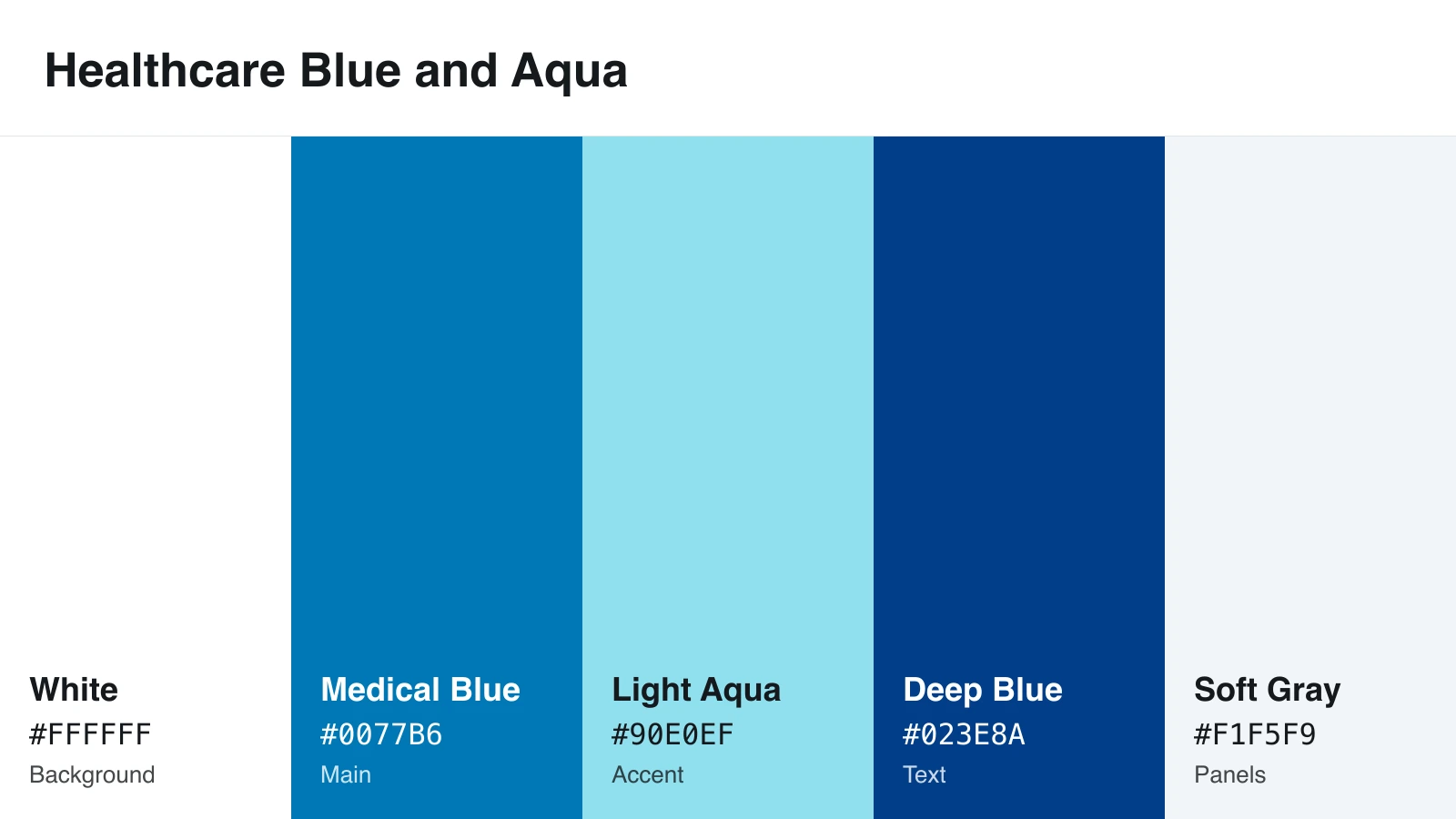 Healthcare infographic color scheme with medical blue, light aqua, deep blue, white, and soft gray HEX codes